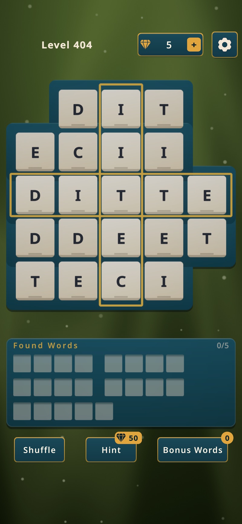 A mid-game LexiCraft board
