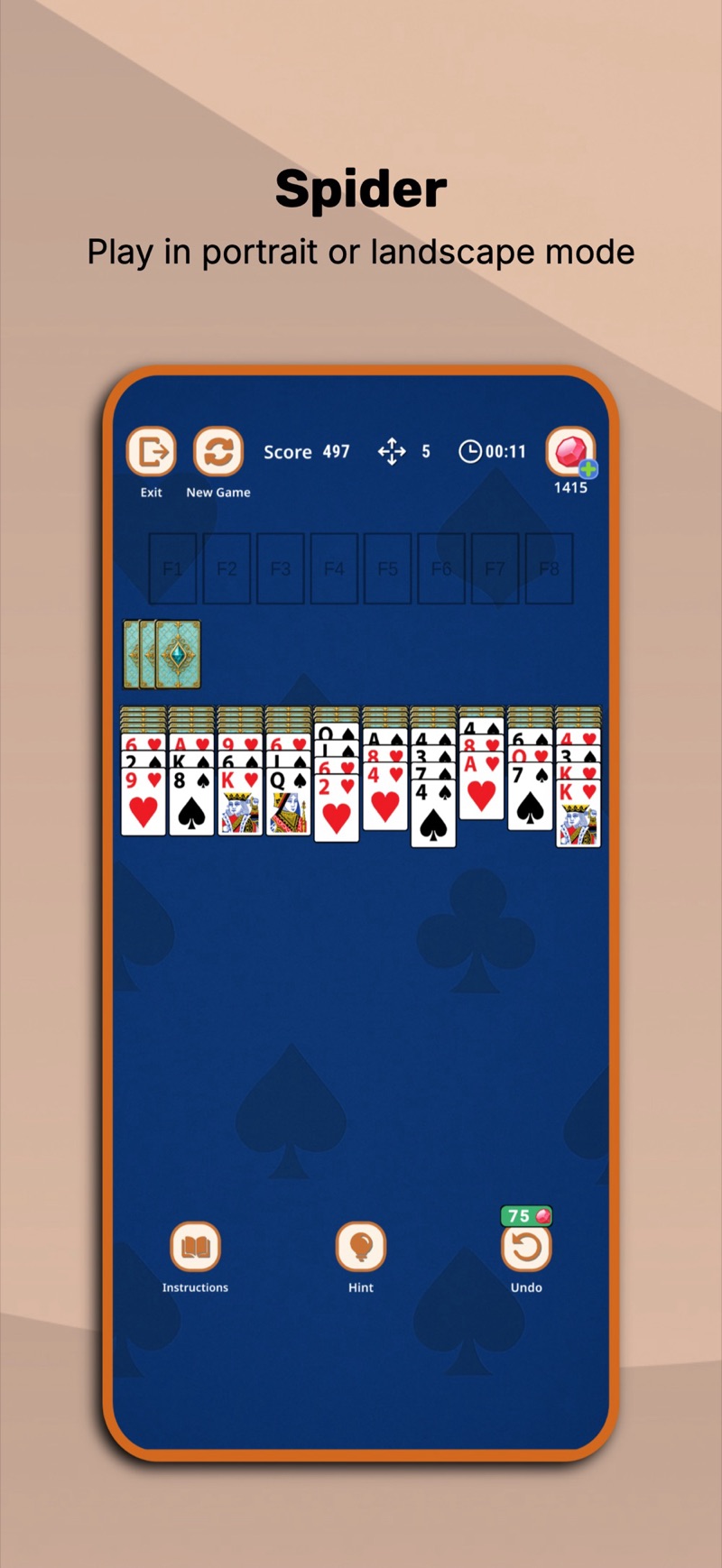 Spider solitaire in Solitaire Suite