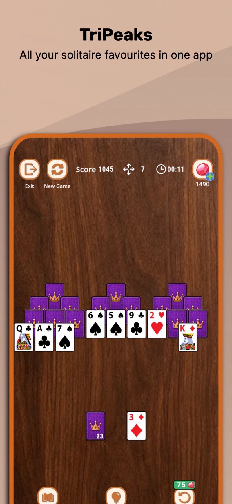 TriPeaks solitaire in Solitaire Suite
